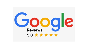 5 star Google Review Image. Google in different colors for each letter.